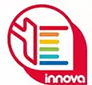Logo Innova dans bulle rouge, forme Y blanche et barres multicolores (rouge, orange, jaune, vert, bleu).